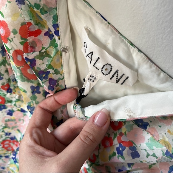 Saloni Ayla-B Floral 100% Silk Dress Floral Midi Ruffle Size 4 NWOT - Picture 6 of 8